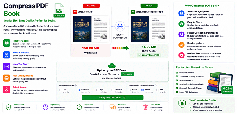 Compress PDF book – reduce eBook file size with DonePDF