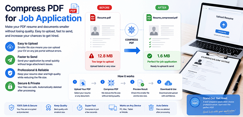 Compress PDF for job application – reduce CV size for online portals with DonePDF