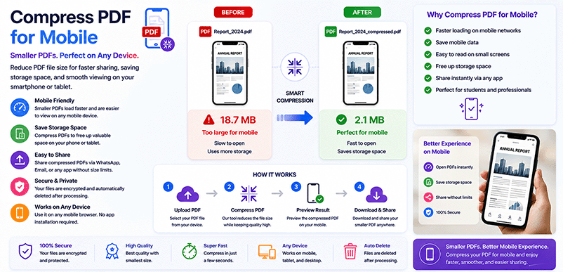 Compress PDF for mobile – reduce file size on phone and tablet with DonePDF