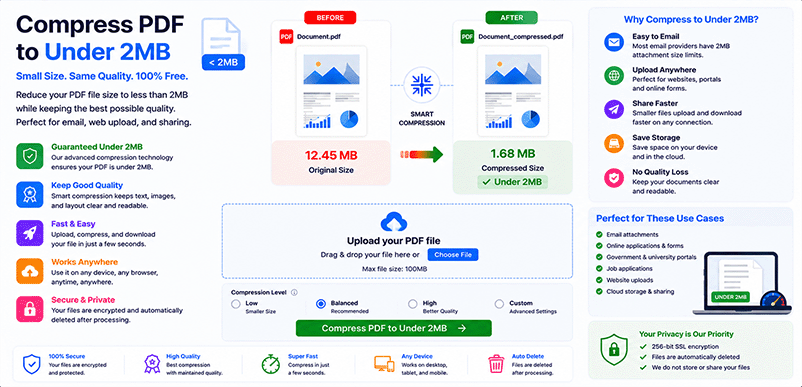 Compress PDF to under 2MB – free online tool with DonePDF