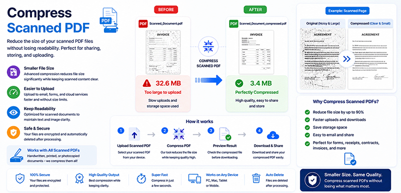 Compress scanned PDF – reduce size of image‑based documents with DonePDF