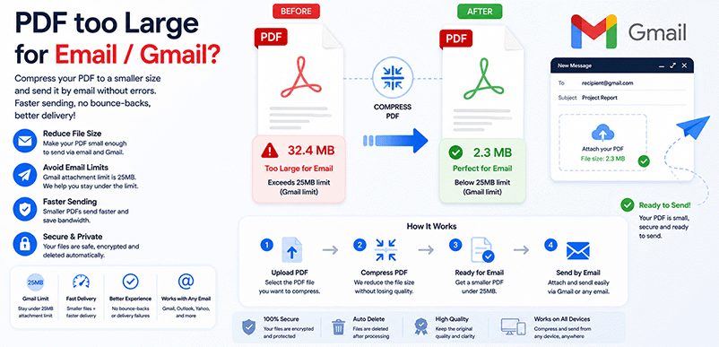 PDF too large for Gmail – compress PDF online free with DonePDF