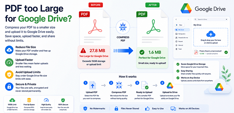 PDF too large for Google Drive – compress PDF online free with DonePDF