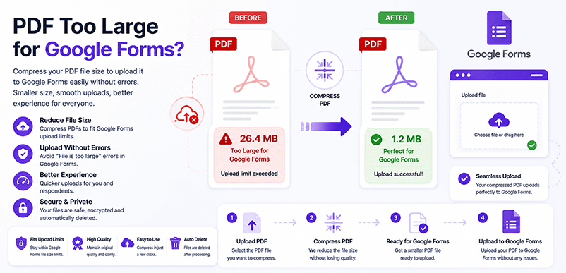 PDF too large for Google Forms – compress PDF online free with DonePDF