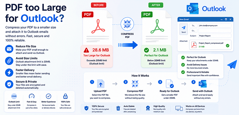 PDF too large for Outlook – compress PDF online free with DonePDF